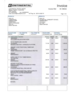 Invoice for payment to Continental Sports Ltd