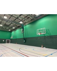 Sports hall fabric wall cladding with stencilled printing