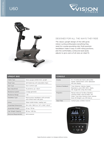 Vision Fitness Upright Cycle Product Data Sheet