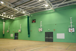 Sports hall walls in pea green