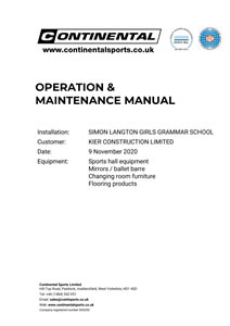 Continental Sports - Operation and maintenance manual