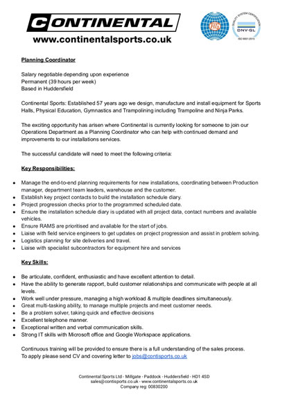 Planning Coordinator Job Description