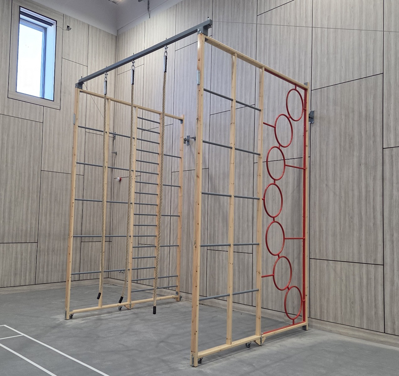 Wall hinged timber climbing frames